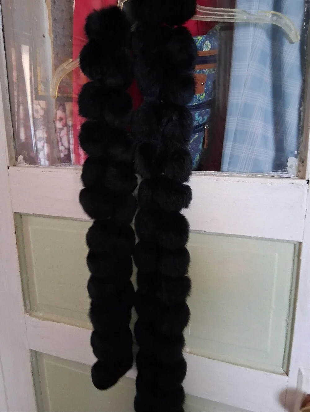 Black Pom-Pom Faux Fur Scarf - Women Hair Accessory